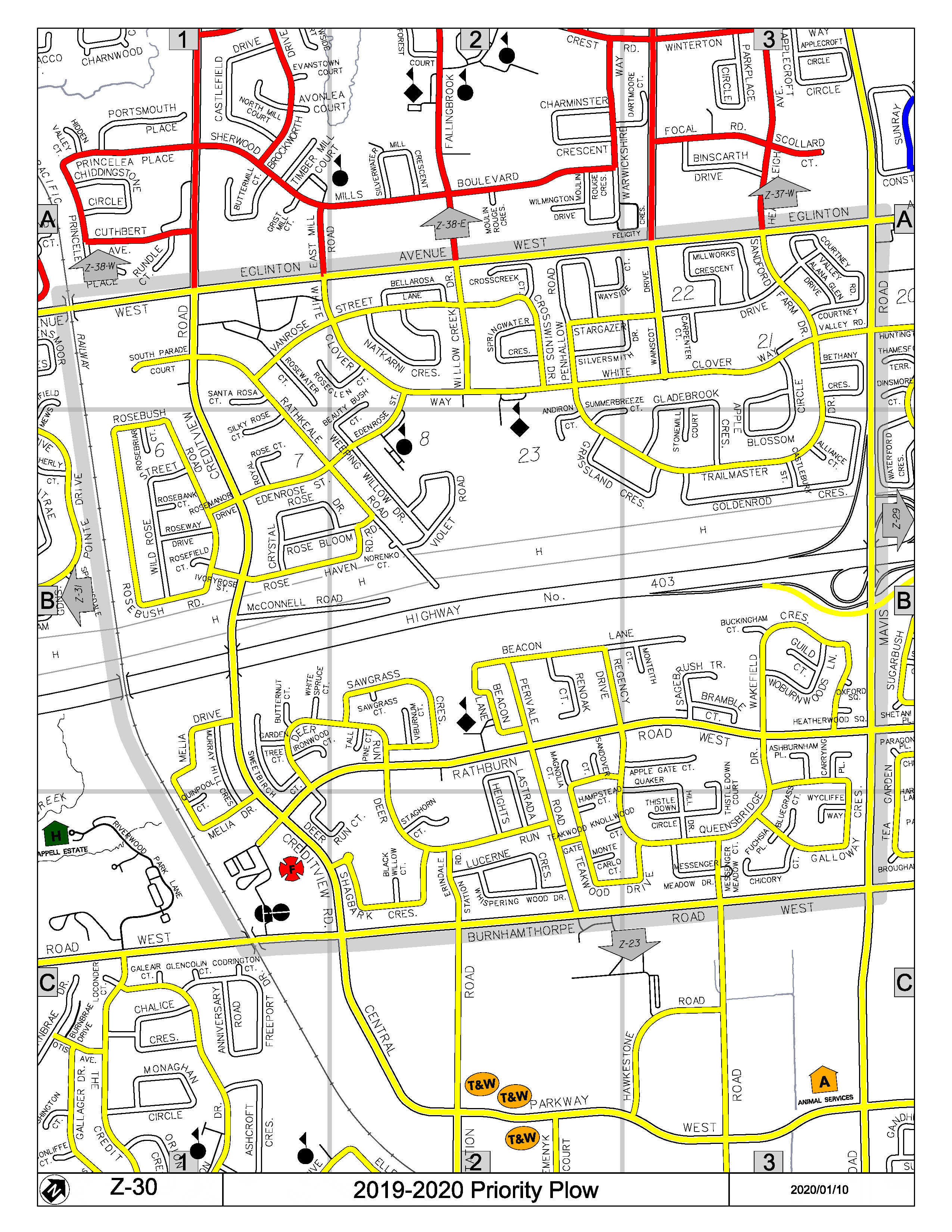 Map Z-30 Of The Priority Road System For Snow Plowing