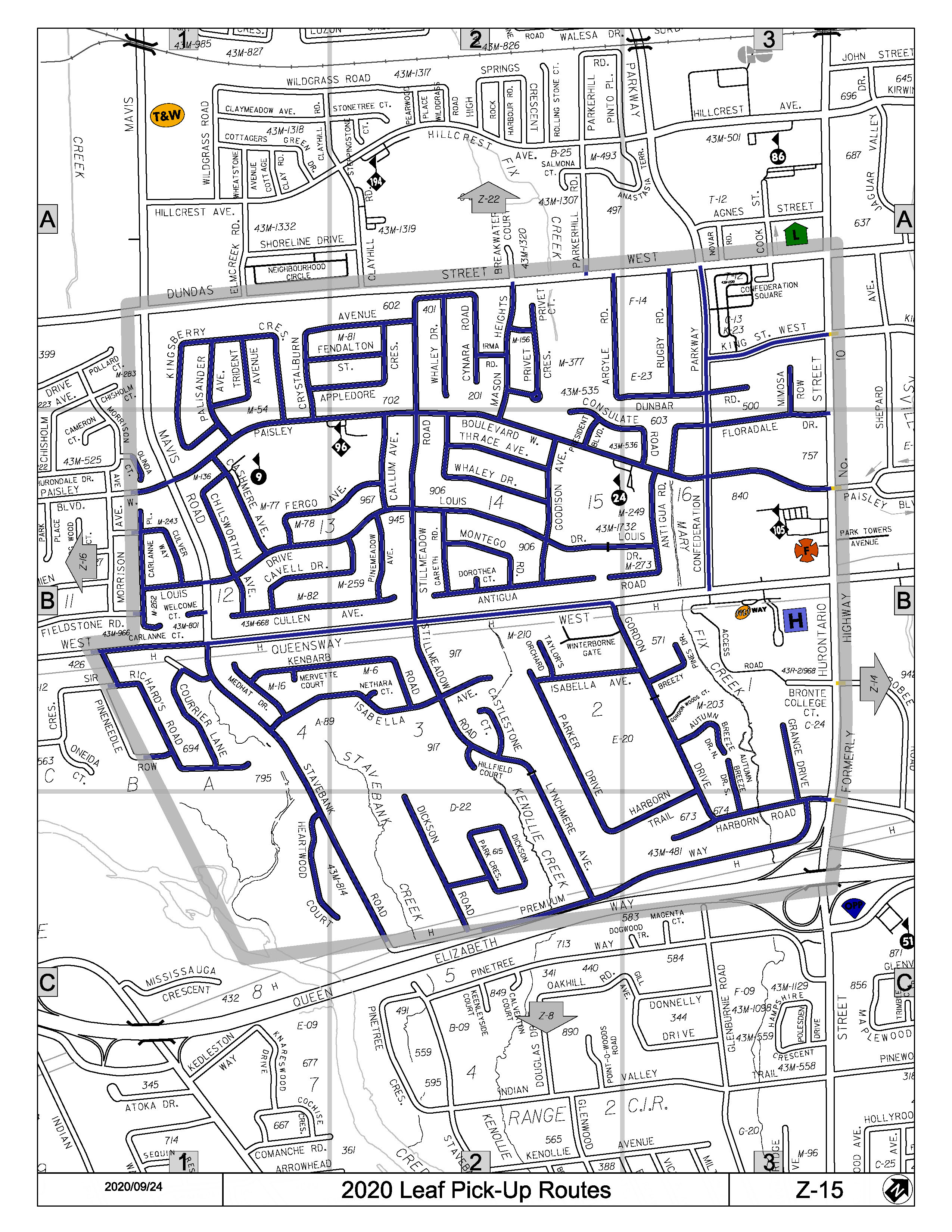 Map Z-15 of the Leaf Pick Up Routes