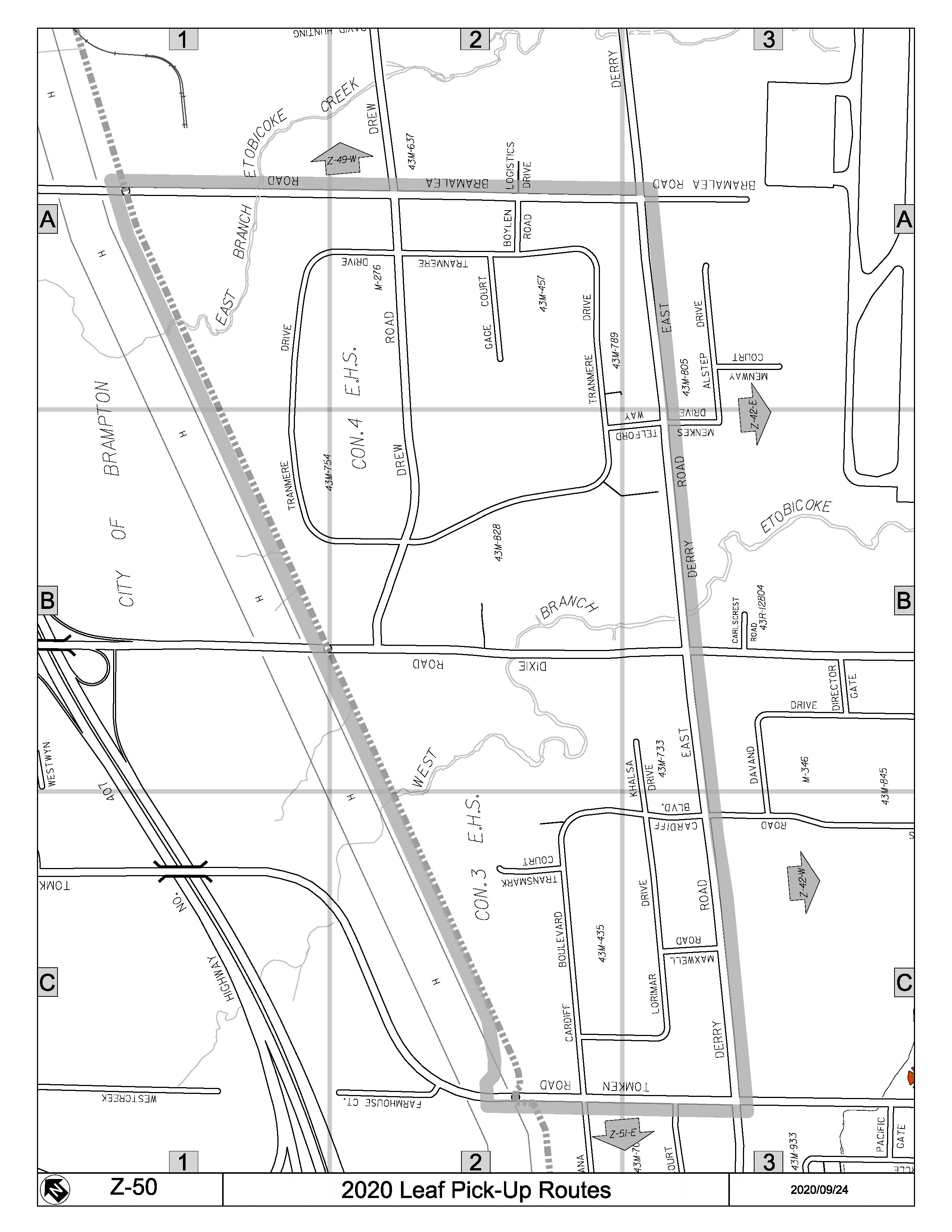 Map Z-50 of the Leaf Pick Up Routes