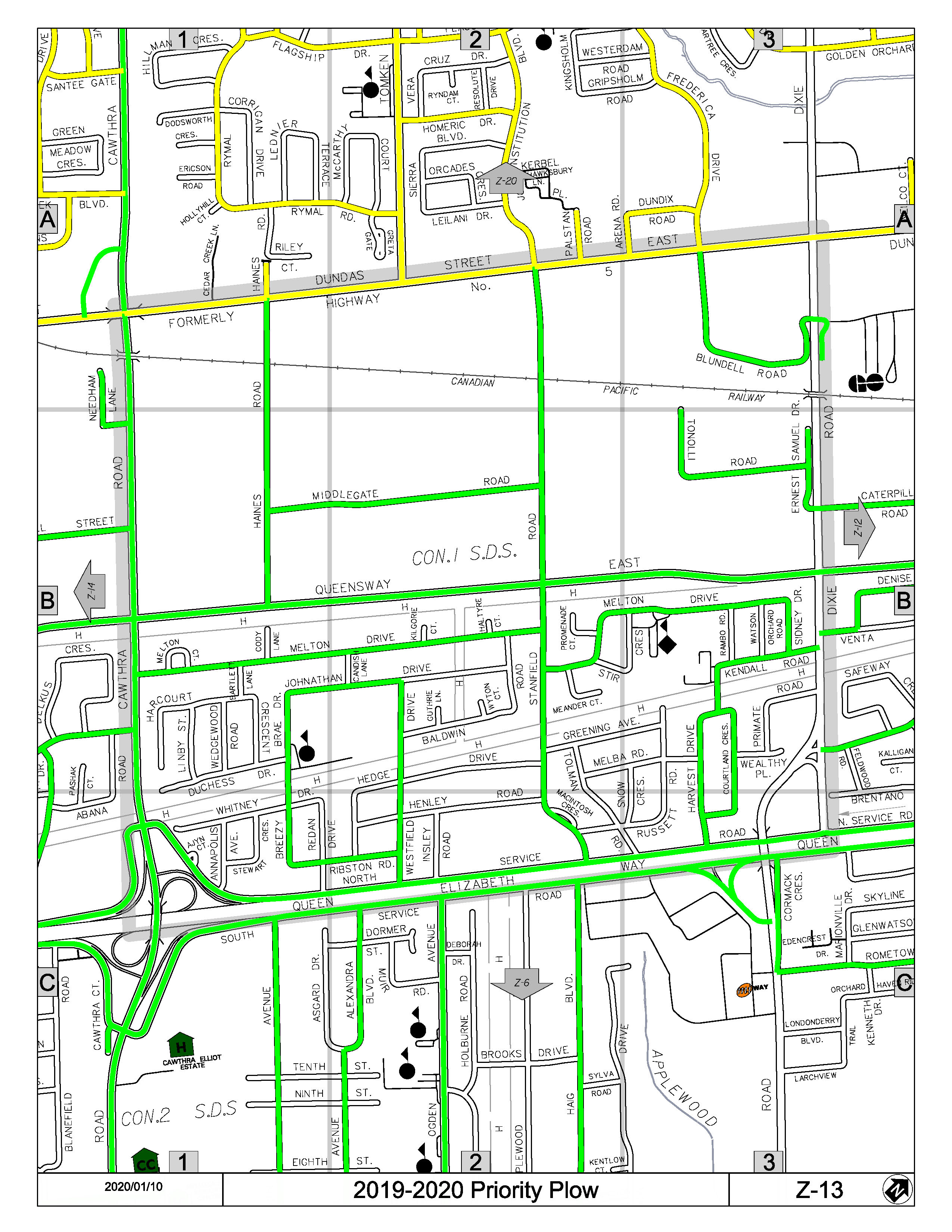 Map Z-13 of the Priority Road System for Snow Plowing