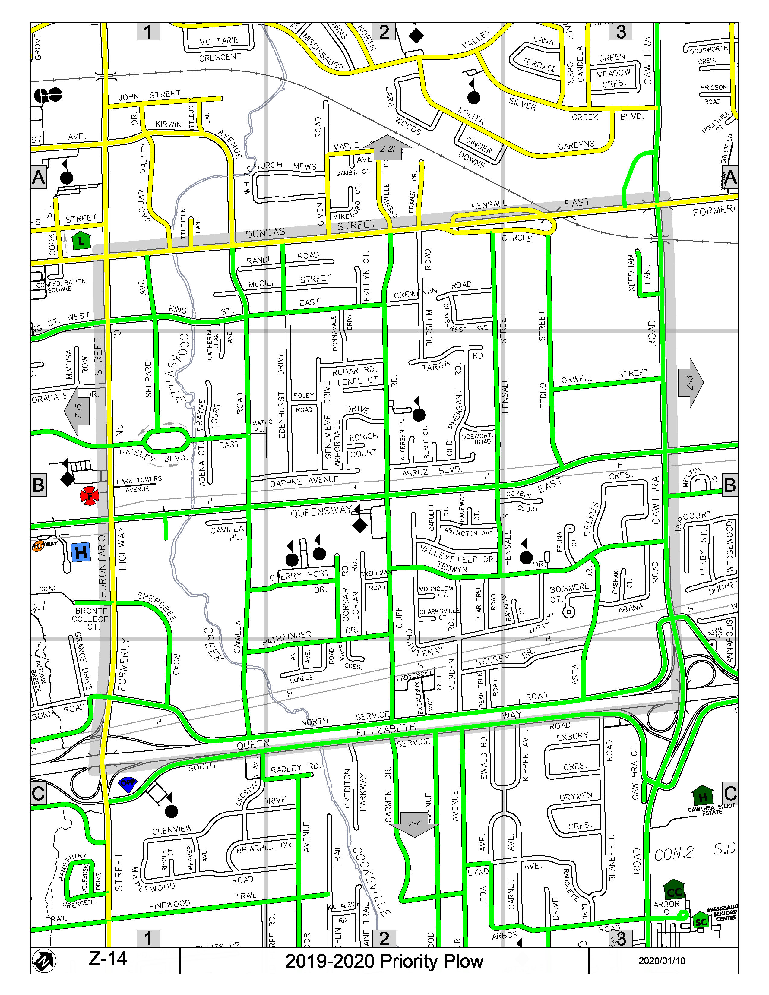 Map Z-14 of the Priority Road System for Snow Plowing