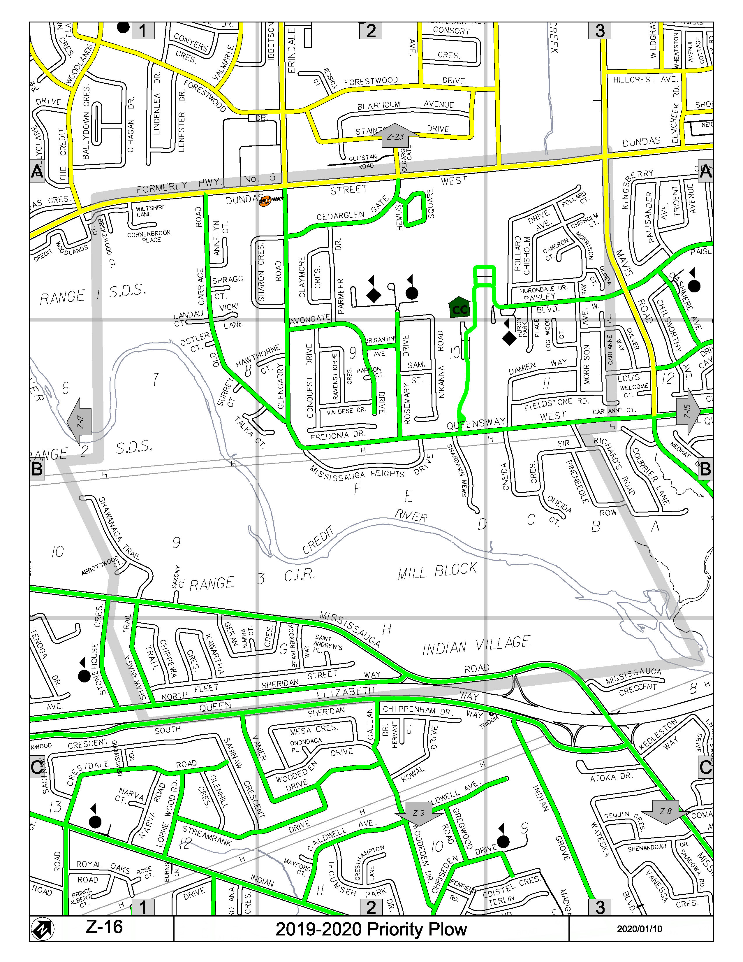 Map Z-16 of the Priority Road System for Snow Plowing