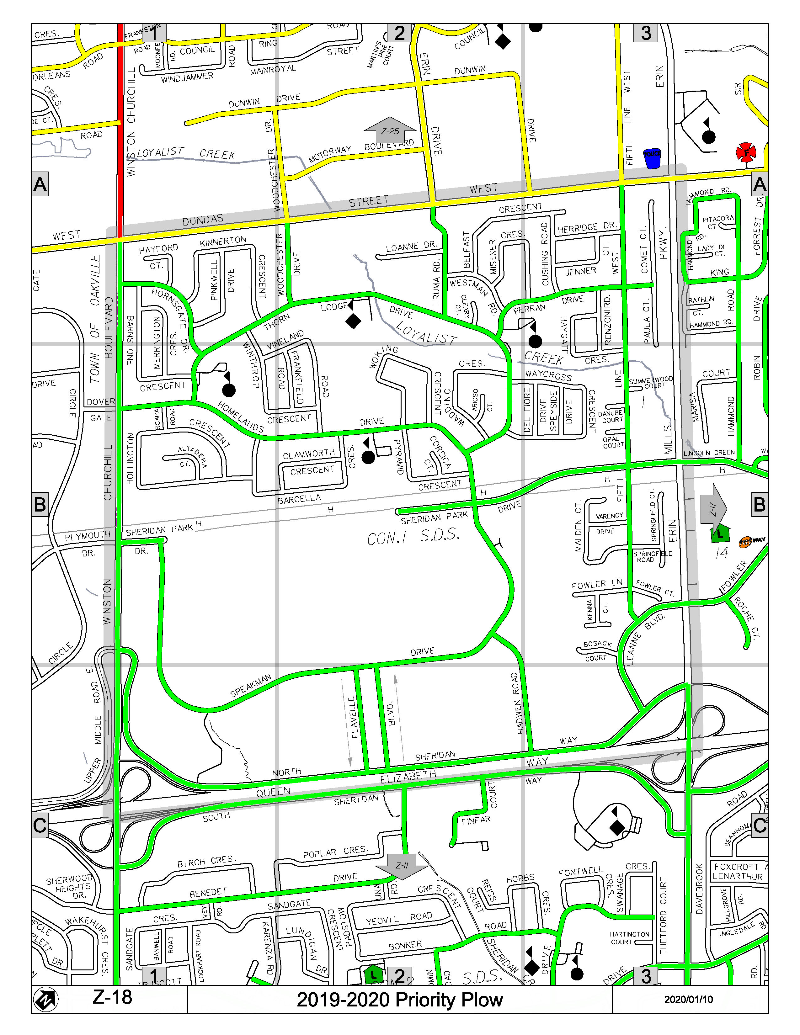 Map Z-18 of the Priority Road System for Snow Plowing