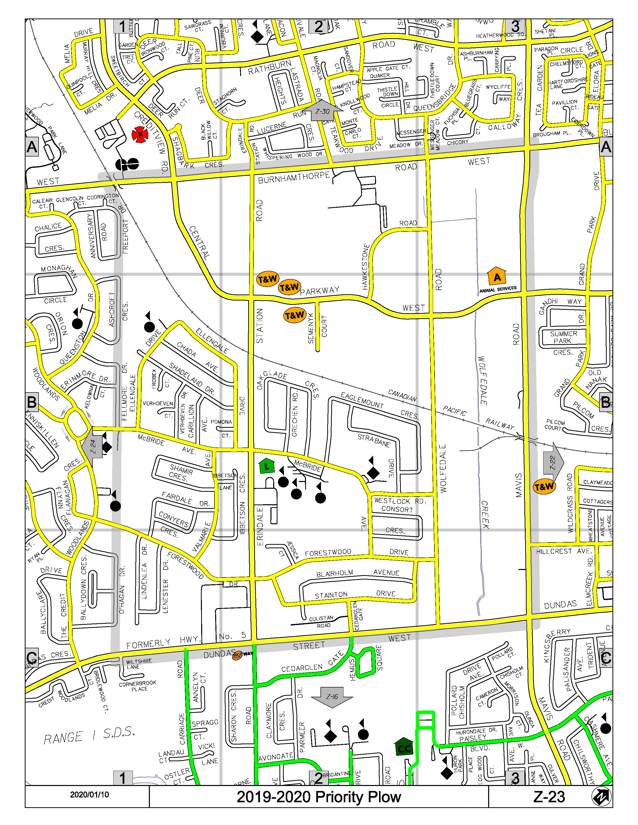 Map Z-23 of the Priority Road System for Snow Plowing