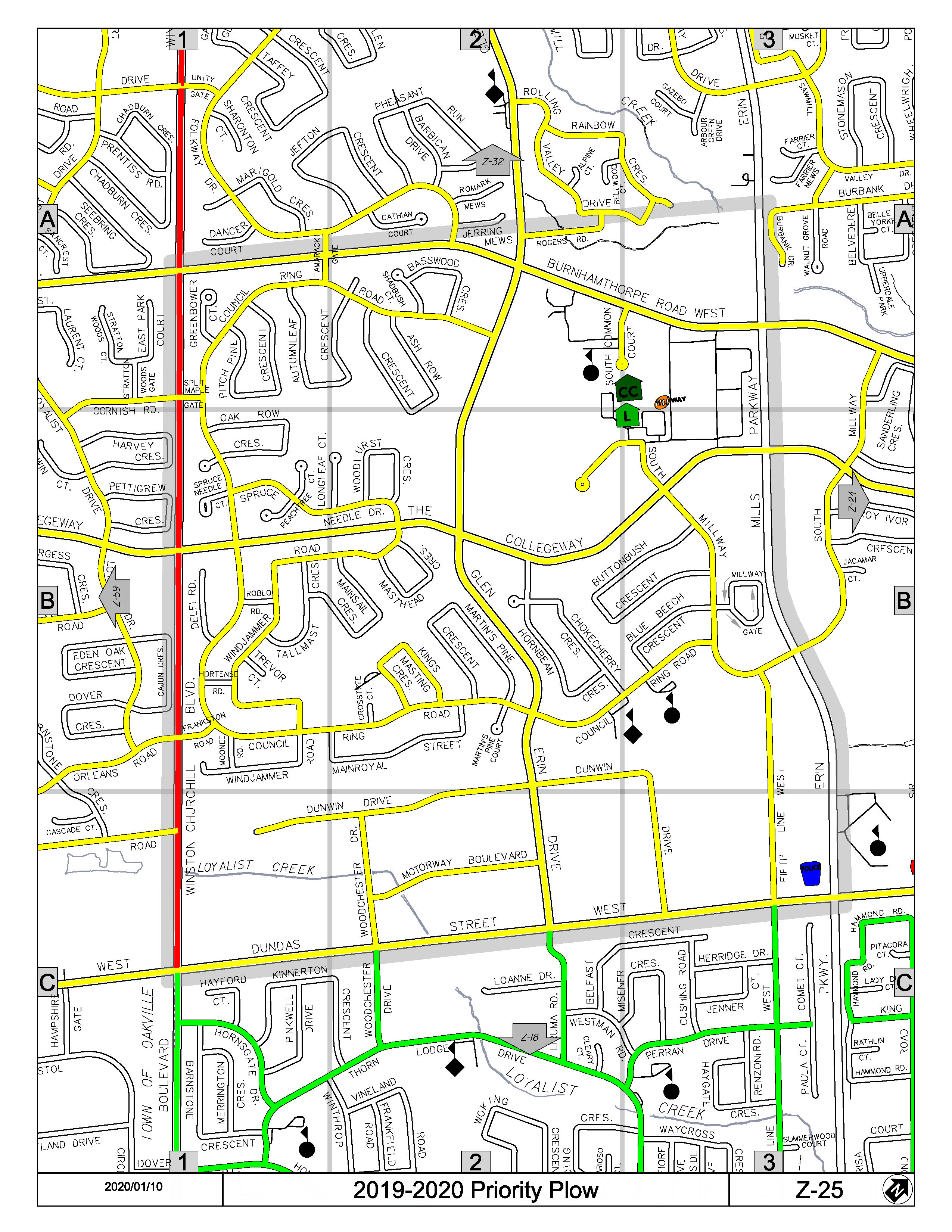 Map Z-25 of the Priority Road System for Snow Plowing