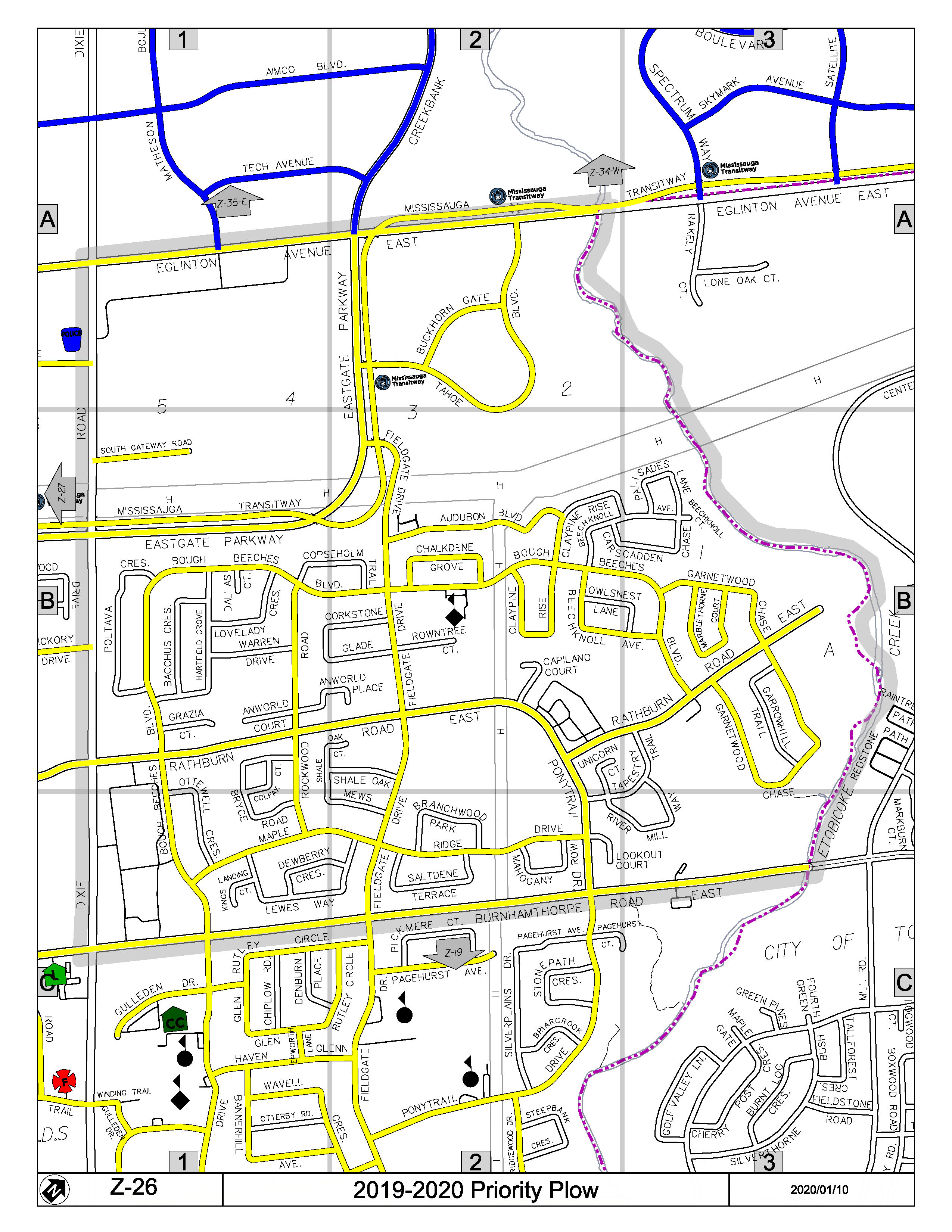 Map Z-26 of the Priority Road System for Snow Plowing