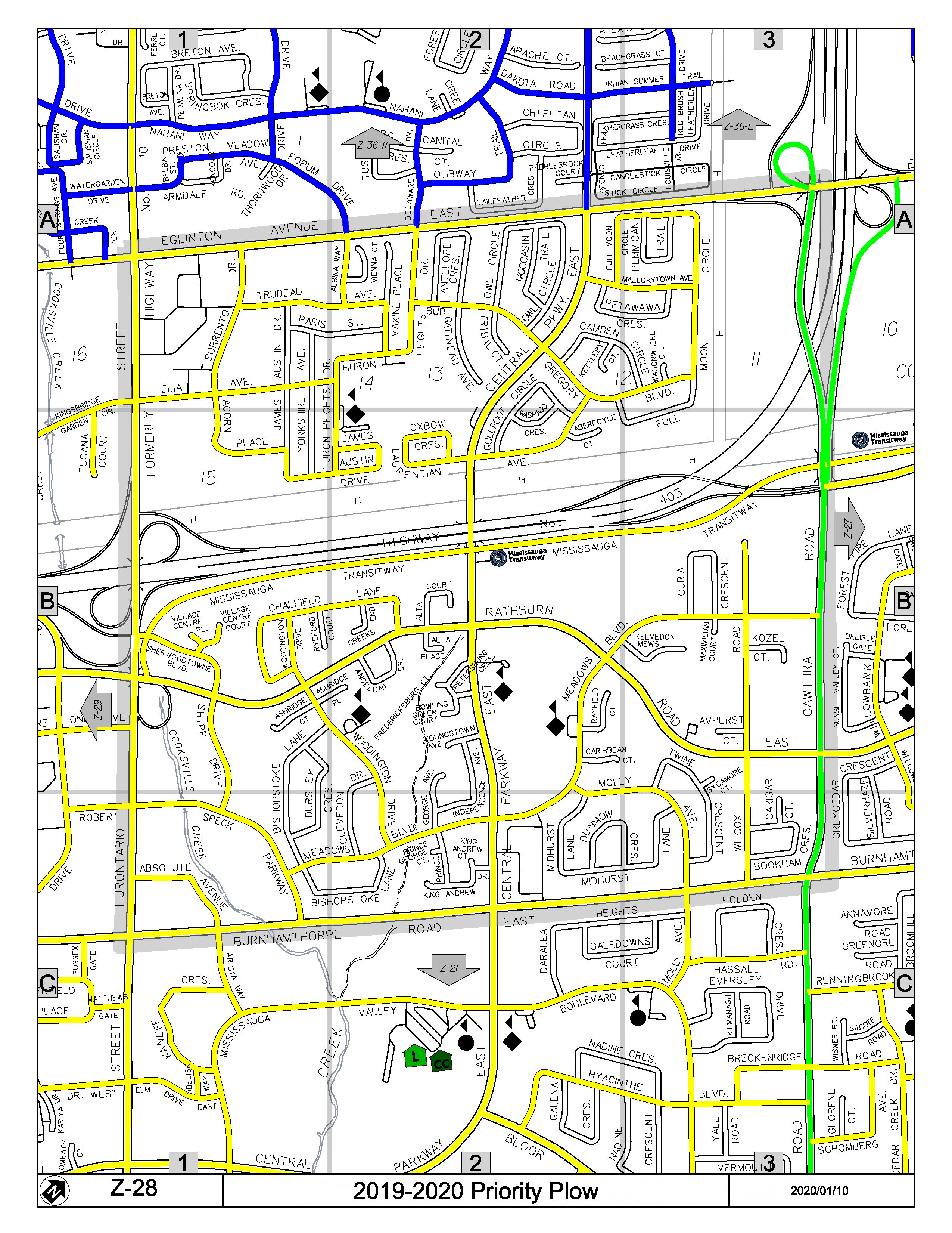 Map Z-28 of the Priority Road System for Snow Plowing