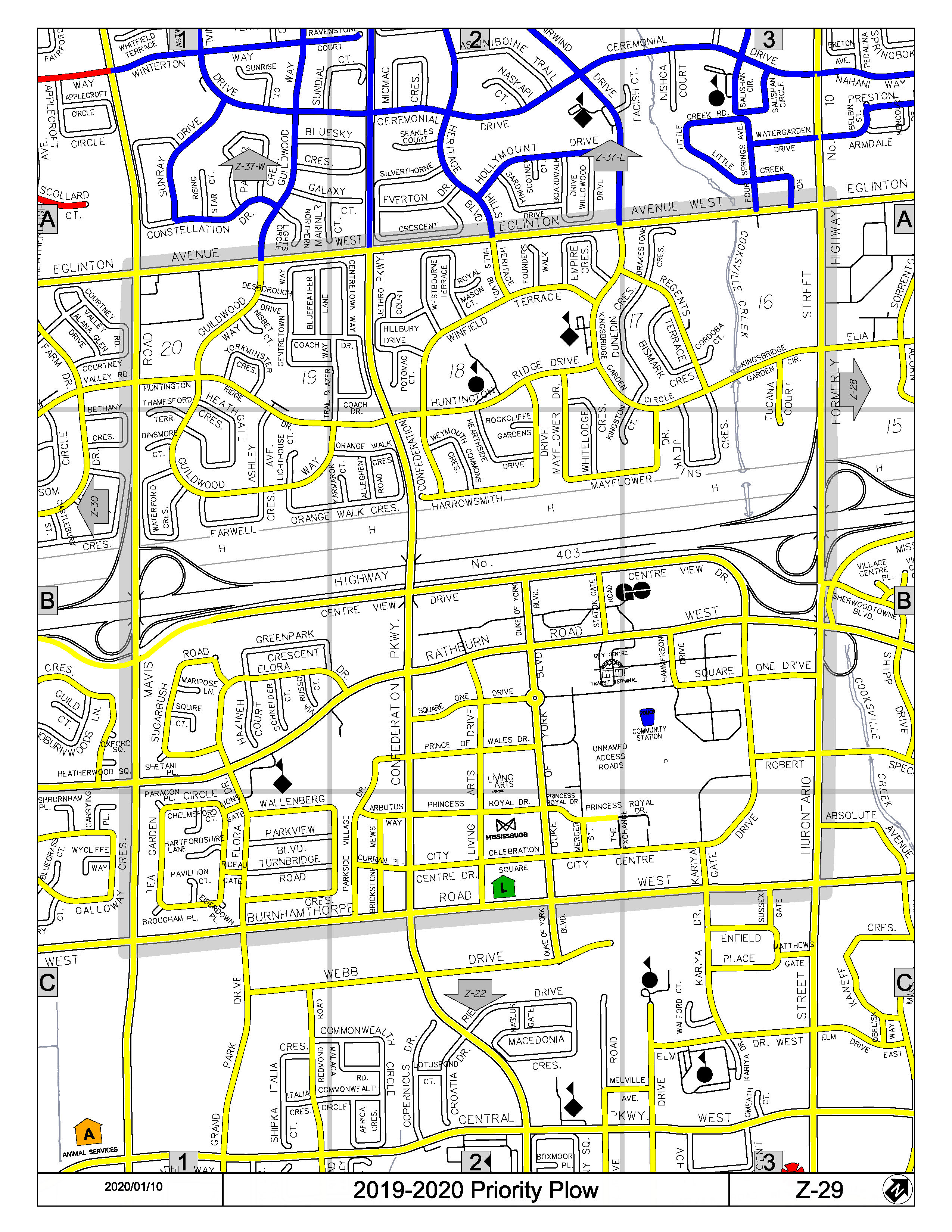 Map Z-29 of the Priority Road System for Snow Plowing