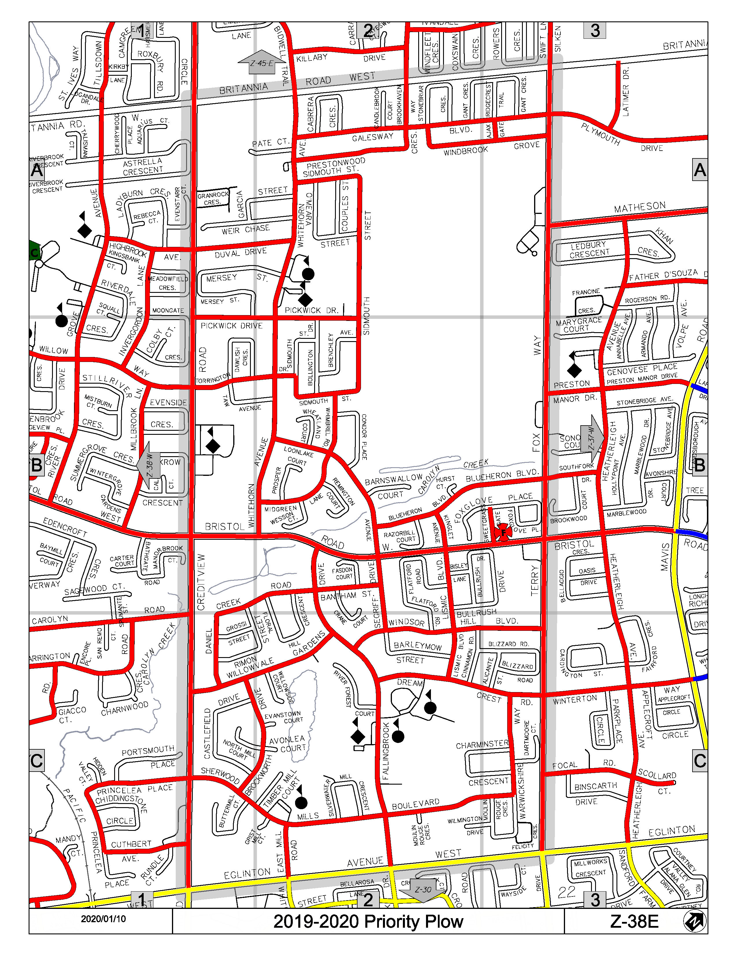 Map Z-38e of the Priority Road System for Snow Plowing