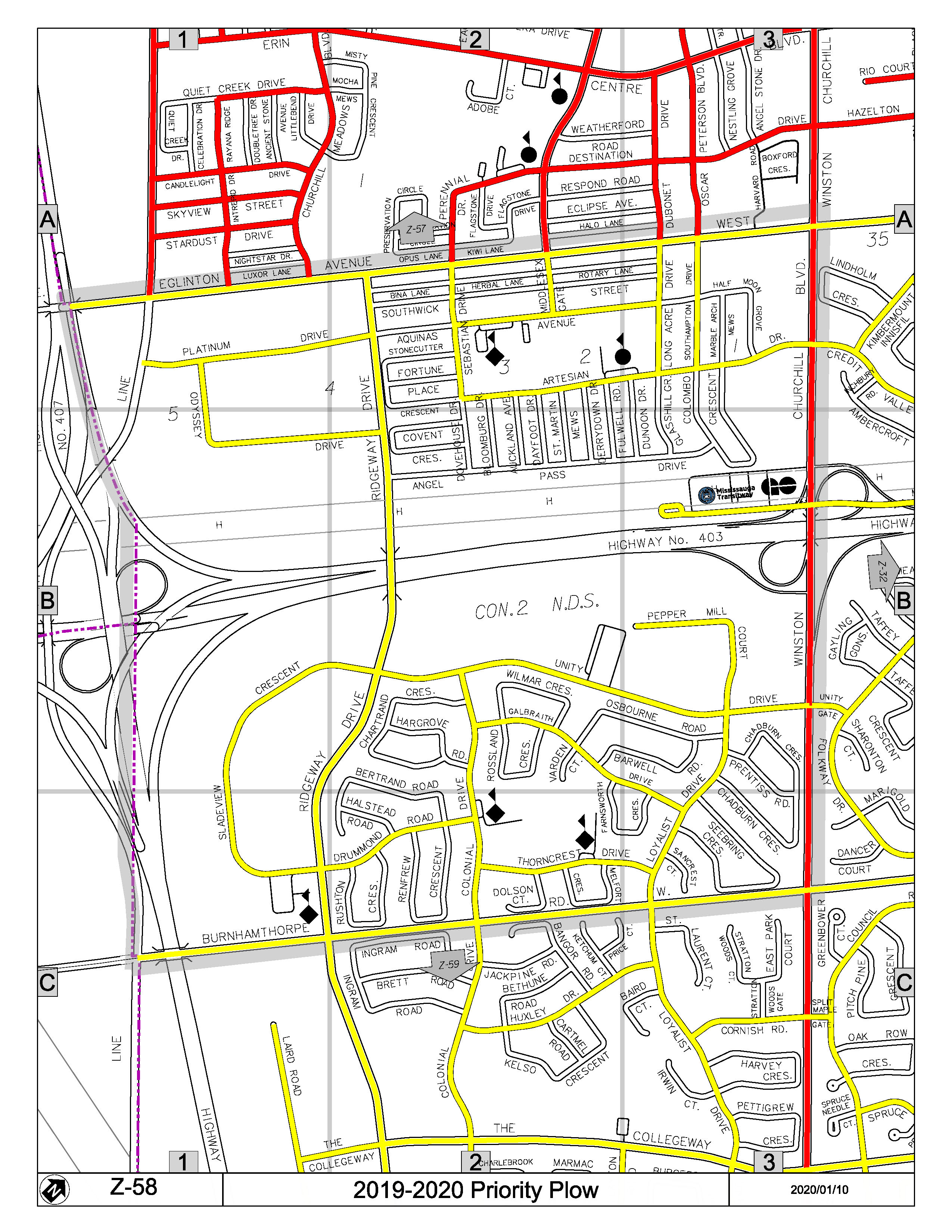 Map Z-58 of the Priority Road System for Snow Plowing