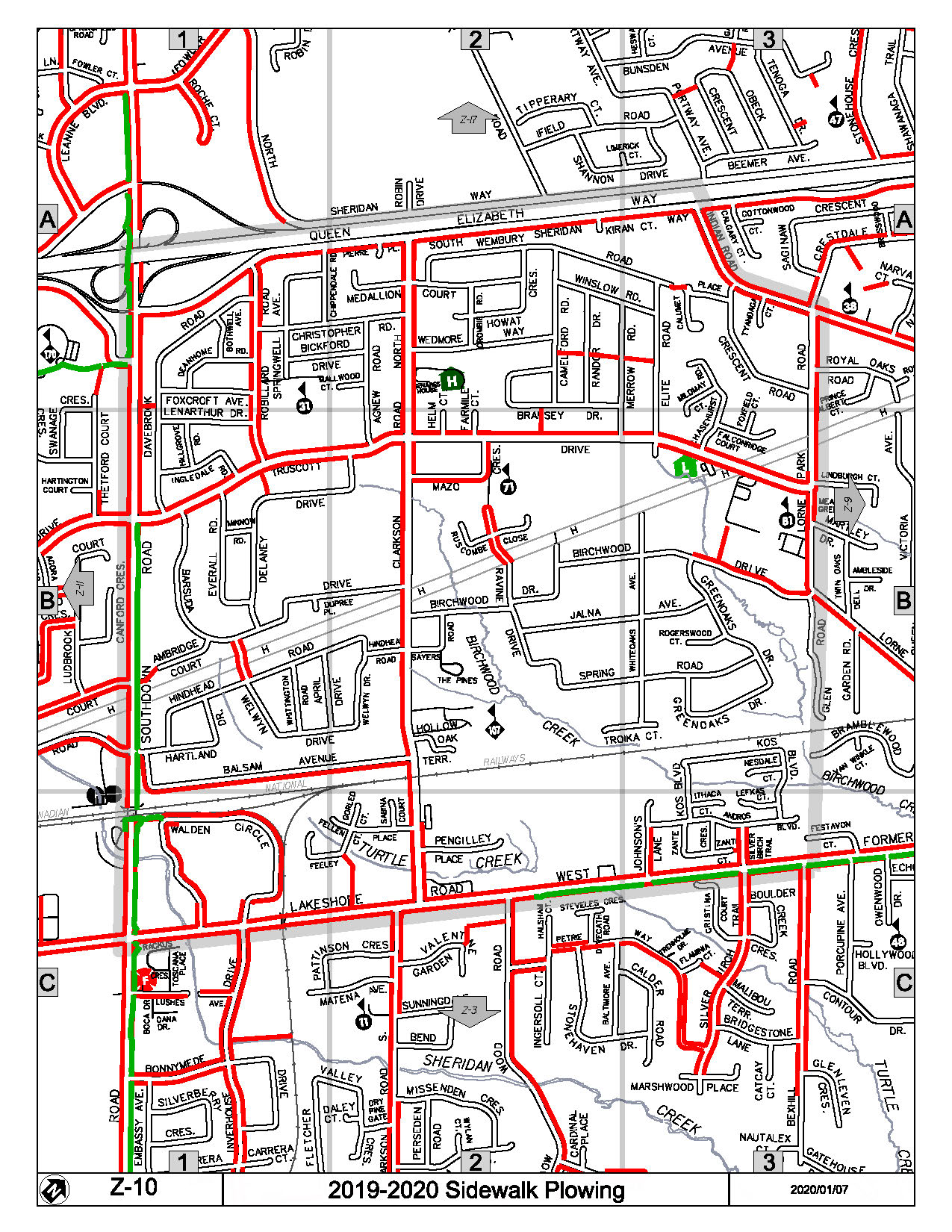 Map Z-10 of the Priority Sidewalk System for Snow Plowing