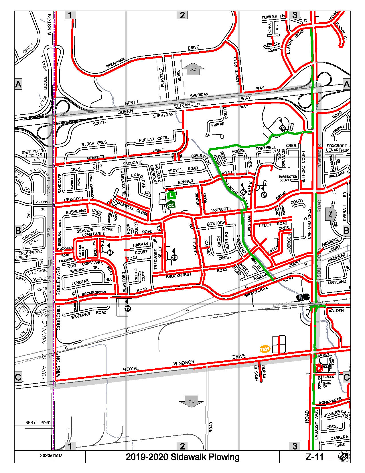 Map Z-11 of the Priority Sidewalk System for Snow Plowing