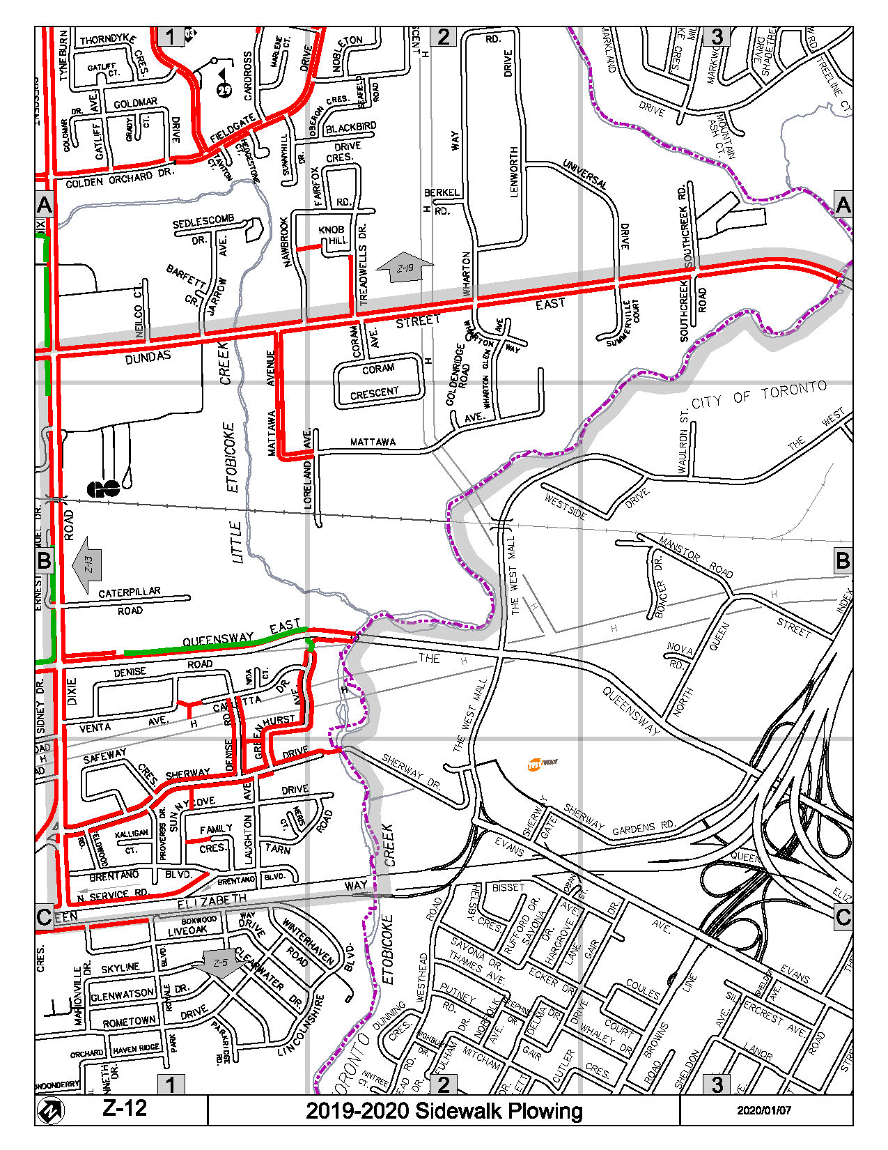 Map Z-12 of the Priority Sidewalk System for Snow Plowing