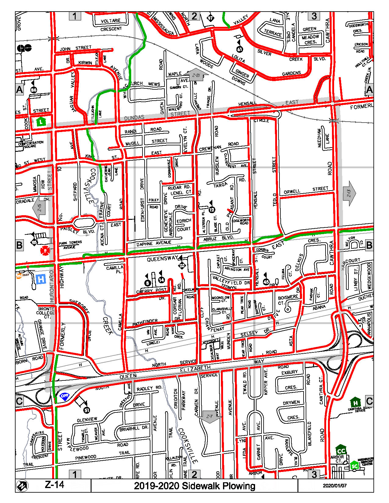 Map Z-14 of the Priority Sidewalk System for Snow Plowing