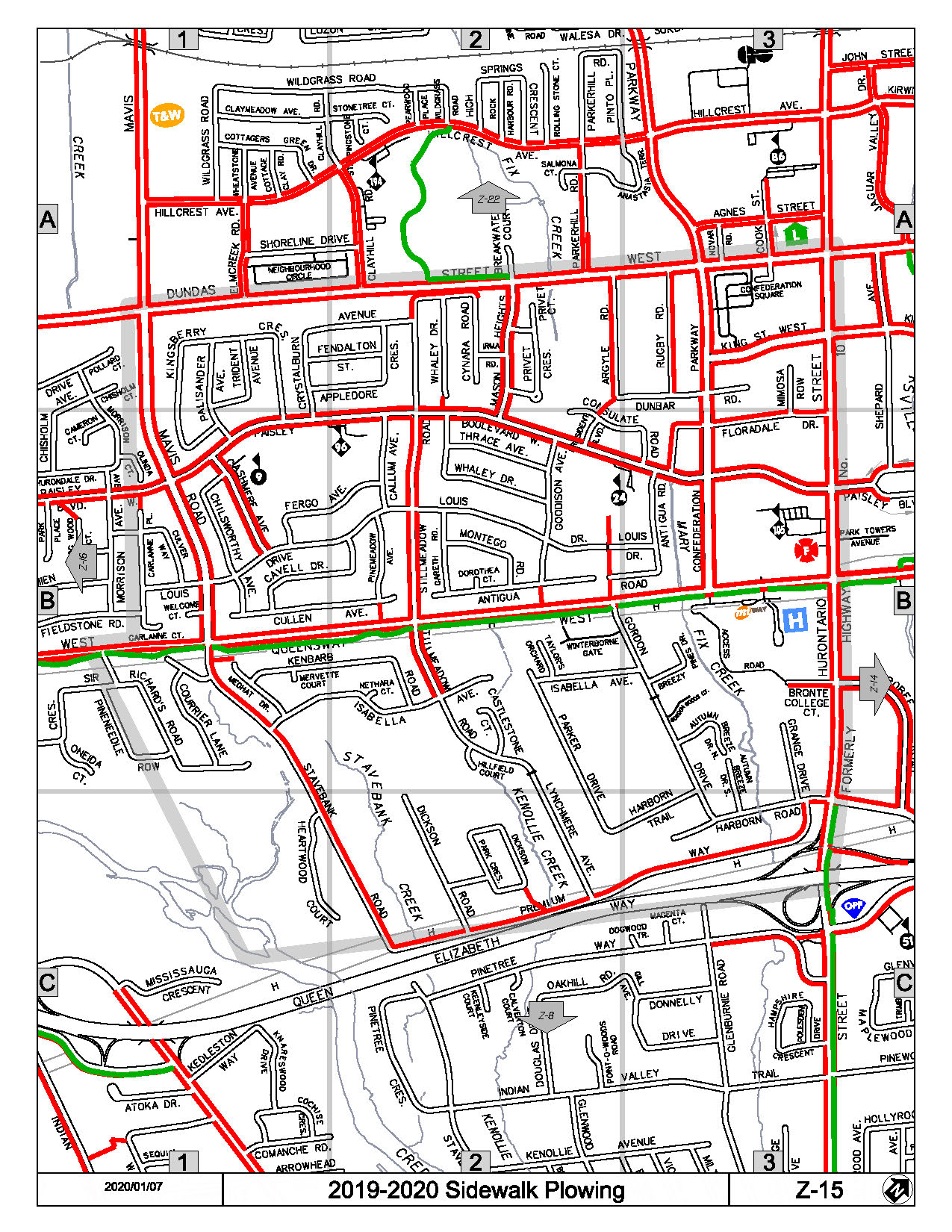 Map Z-15 of the Priority Sidewalk System for Snow Plowing