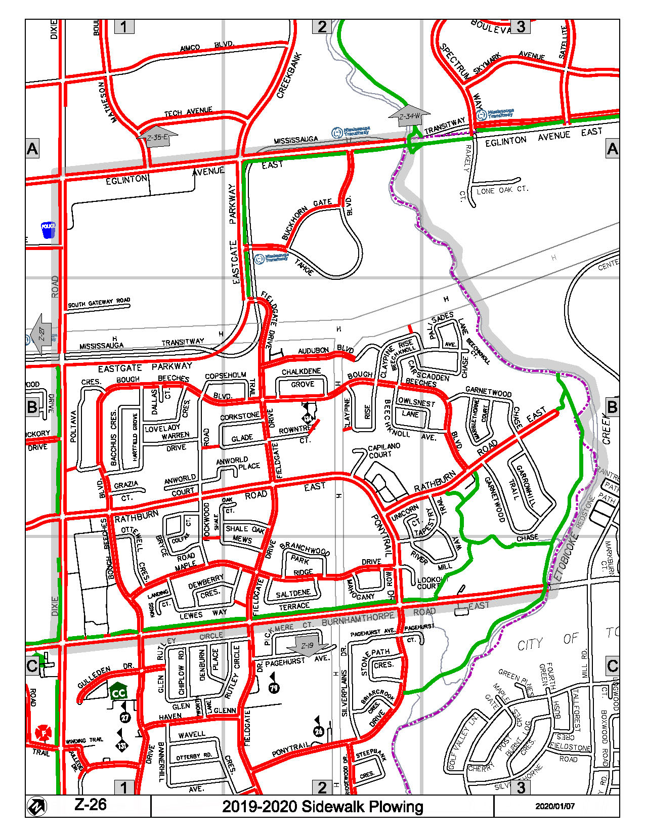 Map Z-26 of the Priority Sidewalk System for Snow Plowing