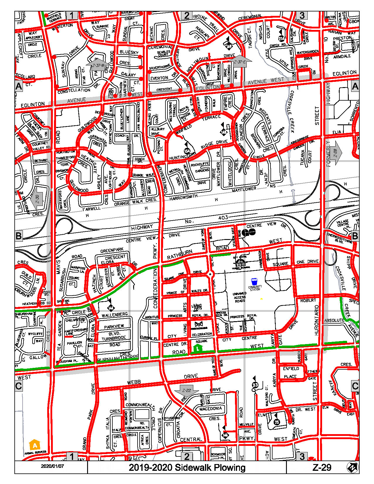 Map Z-29 of the Priority Sidewalk System for Snow Plowing