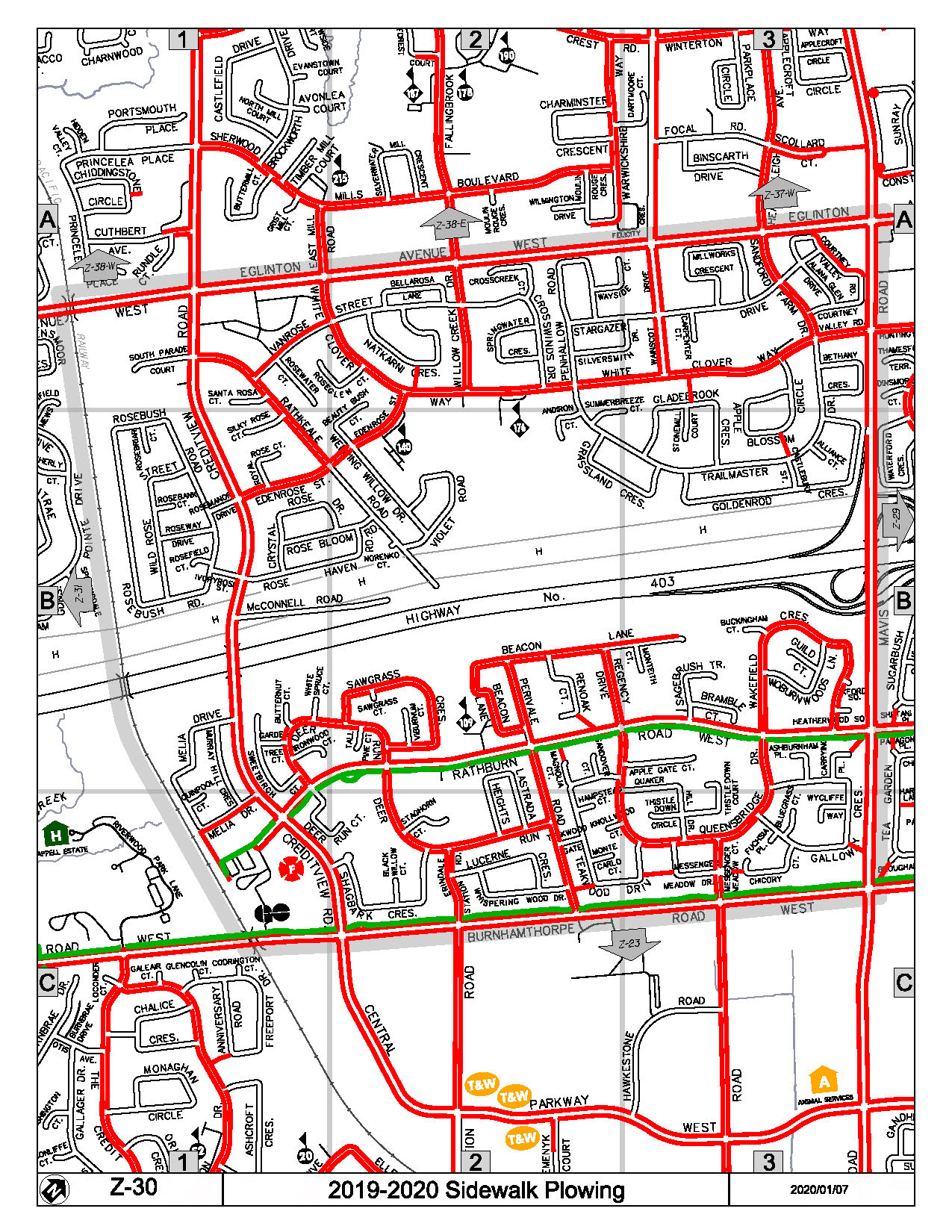 Map Z-30 of the Priority Sidewalk System for Snow Plowing