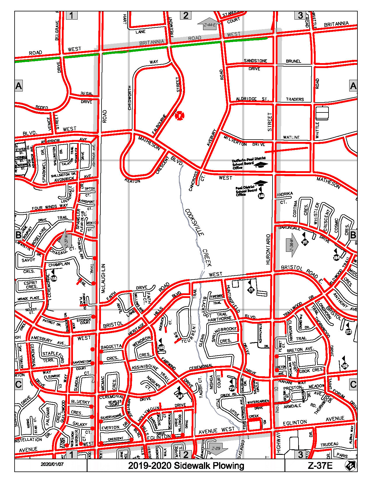 Map Z-37e of the Priority Sidewalk System for Snow Plowing