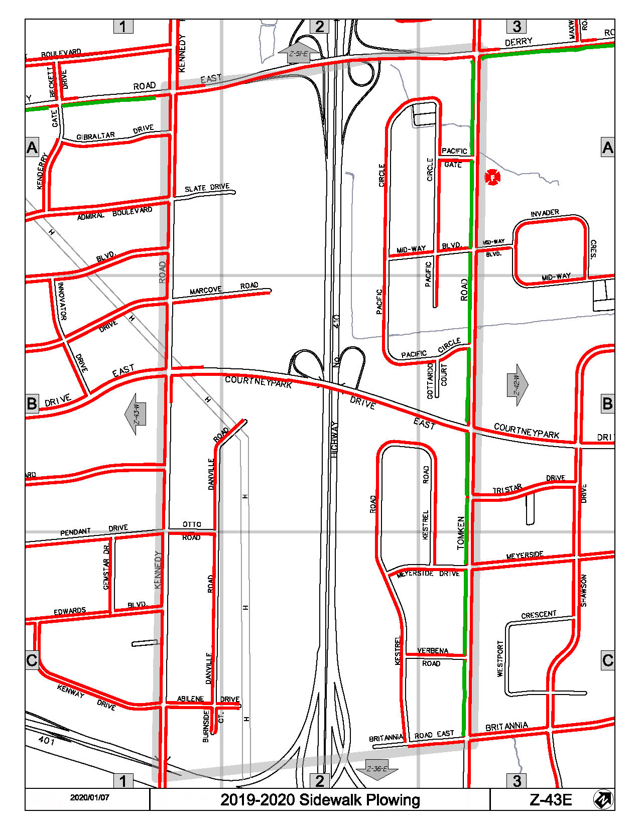 Map Z-43e of the Priority Sidewalk System for Snow Plowing