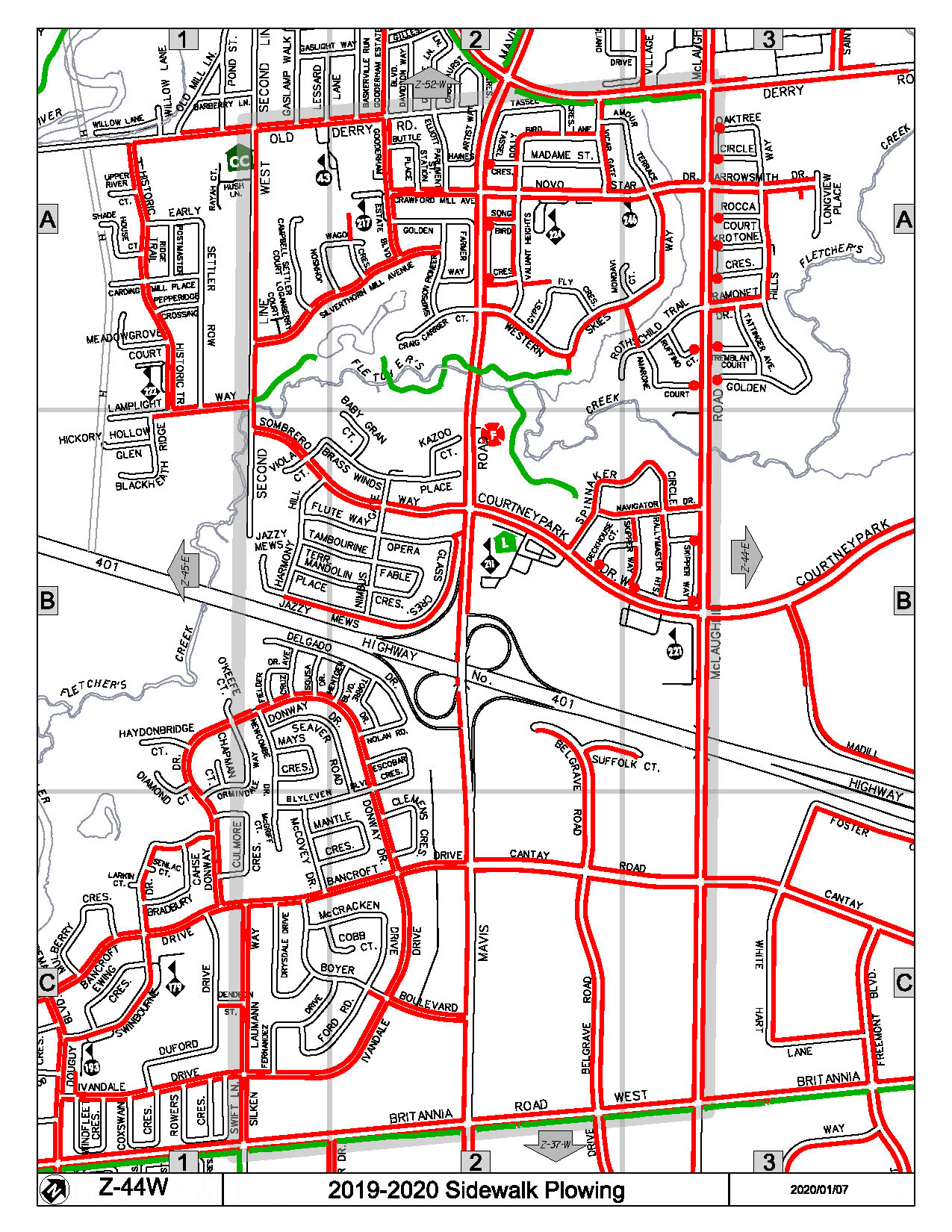 Map Z-44w of the Priority Sidewalk System for Snow Plowing