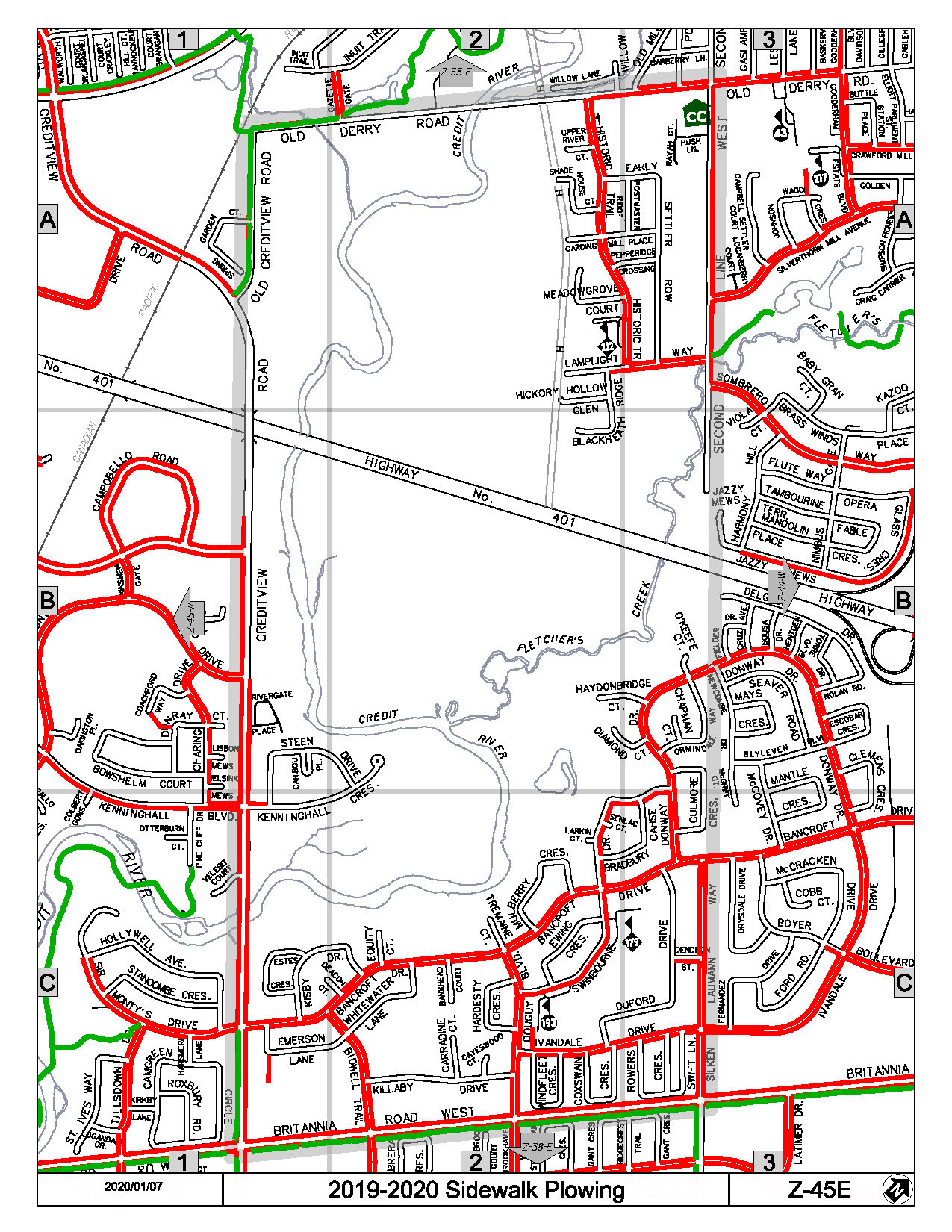 Map Z-45e of the Priority Sidewalk System for Snow Plowing