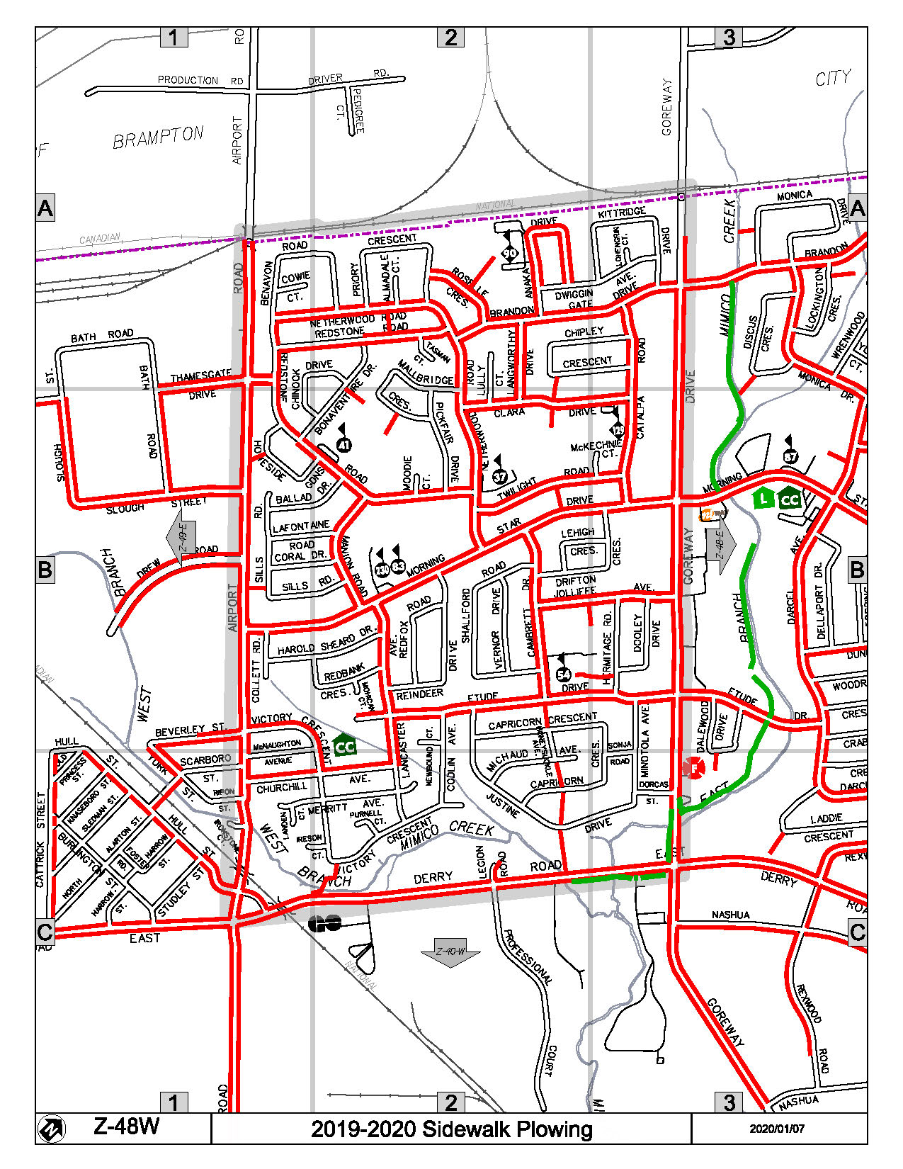 Map Z-48w of the Priority Sidewalk System for Snow Plowing