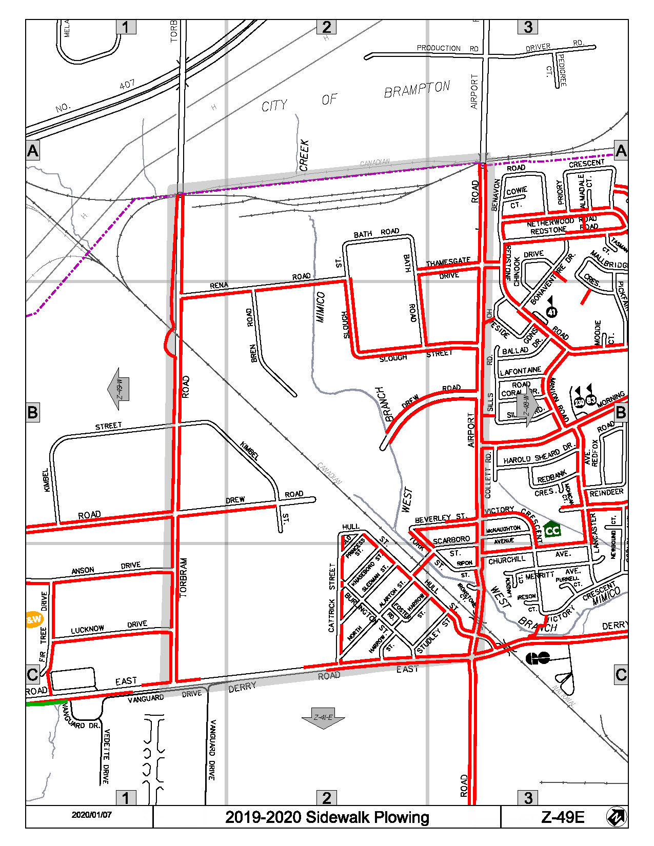 Map Z-49e of the Priority Sidewalk System for Snow Plowing