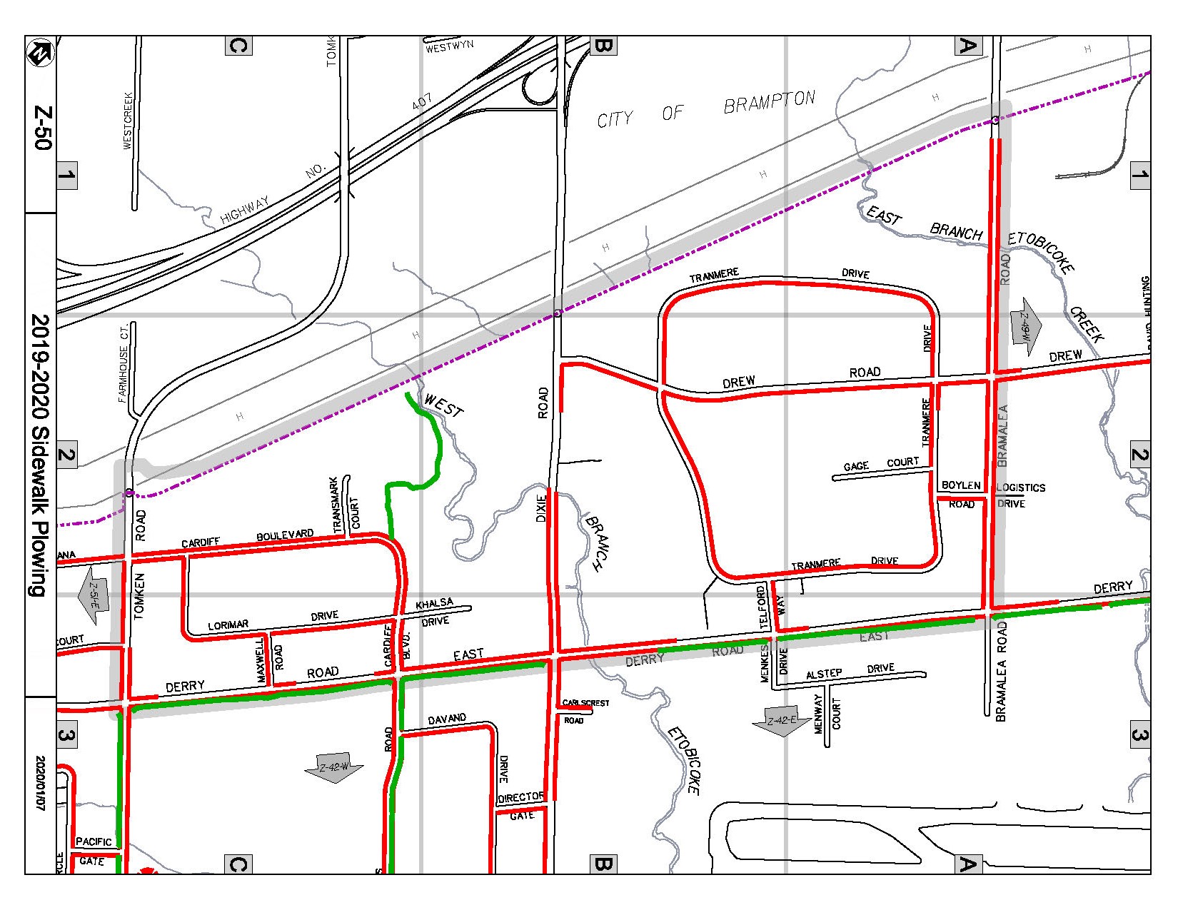 Map Z-50 of the Priority Sidewalk System for Snow Plowing