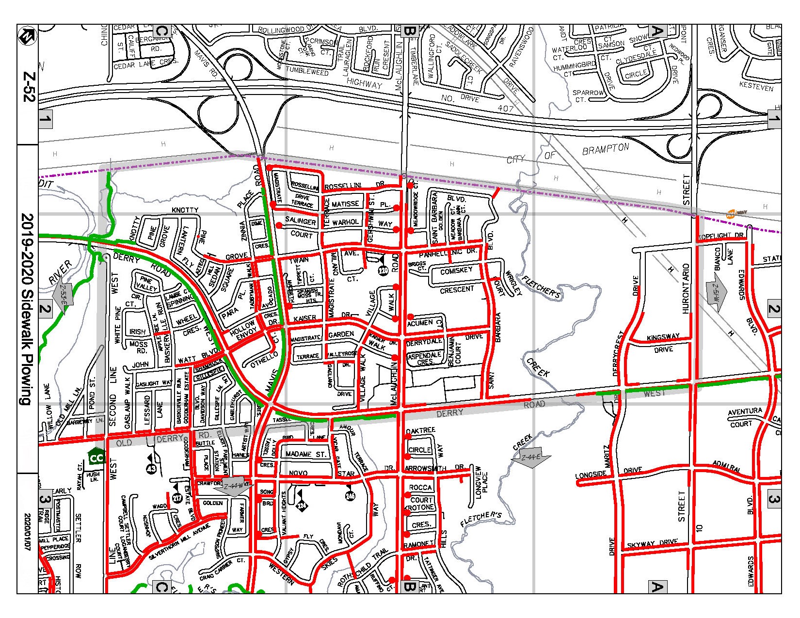 Map Z-52 of the Priority Sidewalk System for Snow Plowing