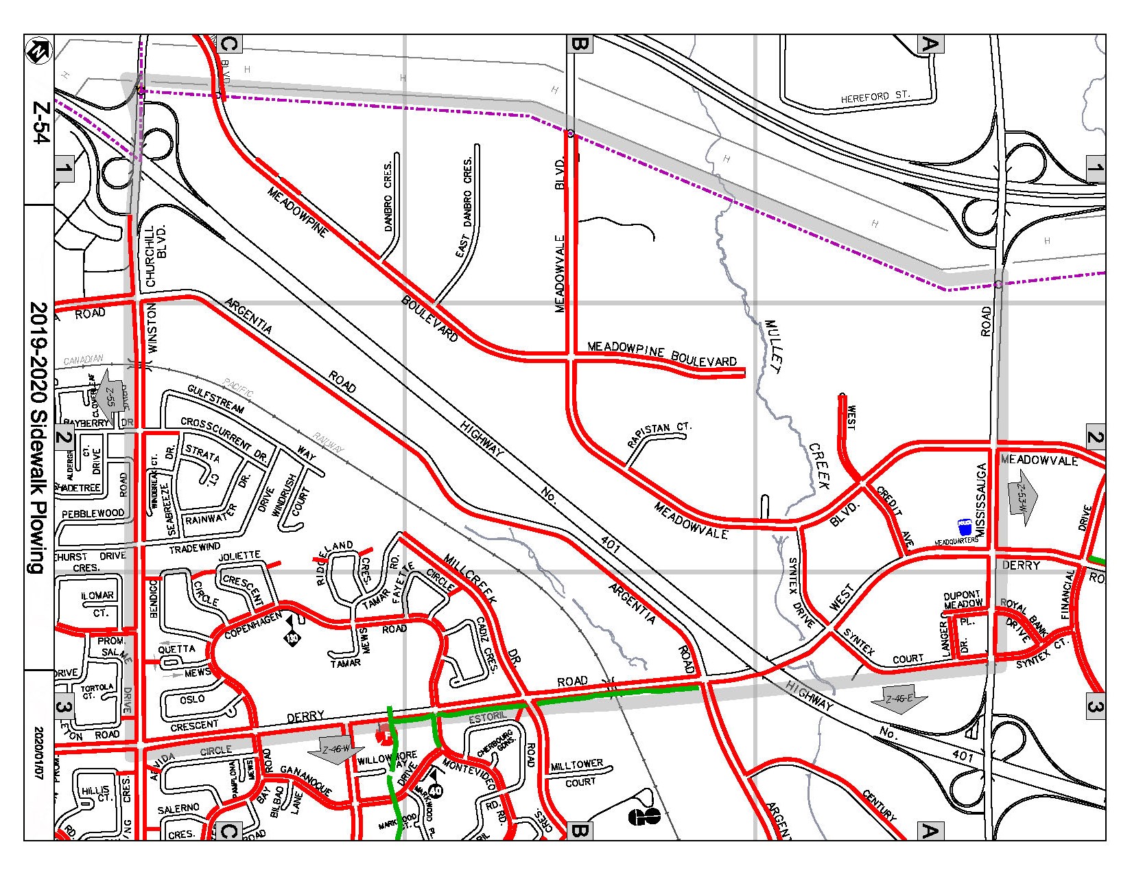 Map Z-54 of the Priority Sidewalk System for Snow Plowing