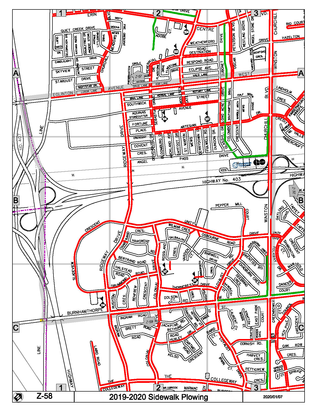 Map Z-58 of the Priority Sidewalk System for Snow Plowing